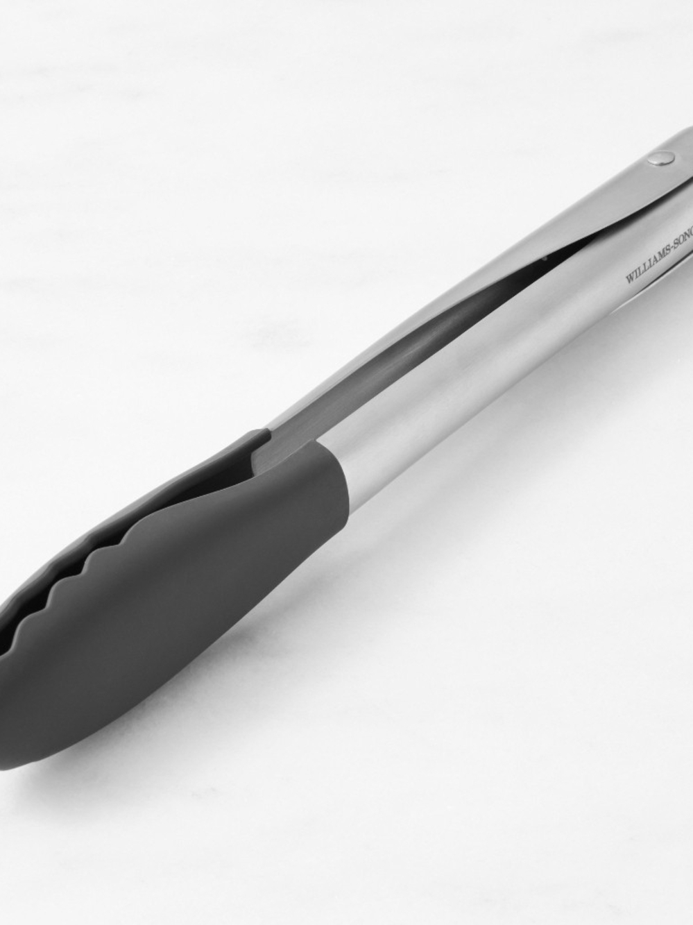 Williams Sonoma Stainless Steel Tongs w/ Dark Gray Silicone Tips One Hand Close
